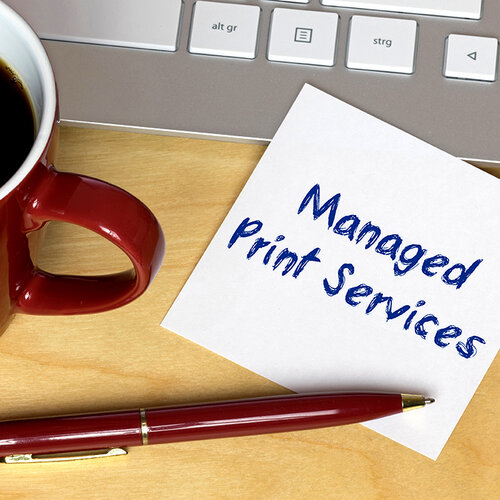notiz auf der managed print services steht